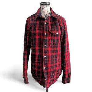 The North Face Black Red Buffalo Plaid Sherpa Lined Shirt Jacket Medium